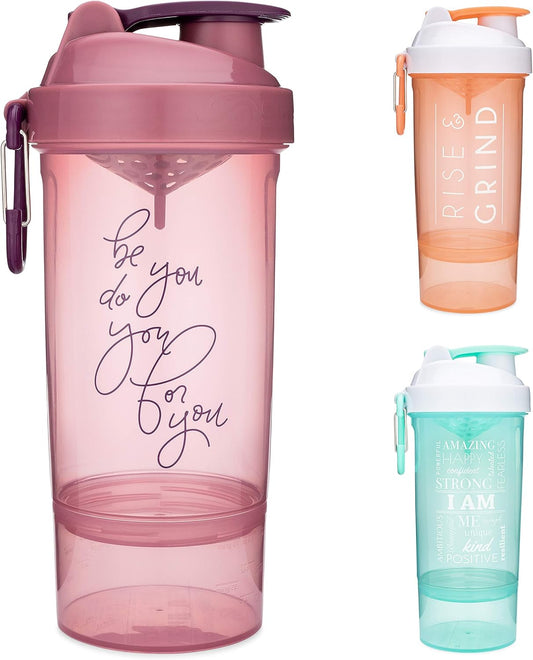 Shaker Bottle with Motivational Quotes | 27 Ounce Protein Shaker Cup with Mixer Net | Attachable Container Storage for Protein or Supplements | Perfect Fitness Gift | Be You Do You - Rose