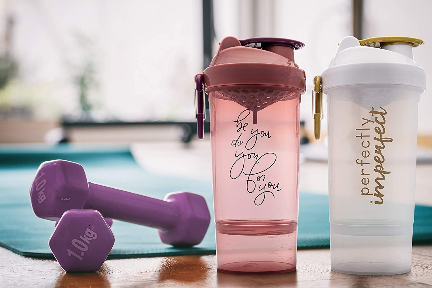 Shaker Bottle with Motivational Quotes | 27 Ounce Protein Shaker Cup with Mixer Net | Attachable Container Storage for Protein or Supplements | Perfect Fitness Gift | Be You Do You - Rose